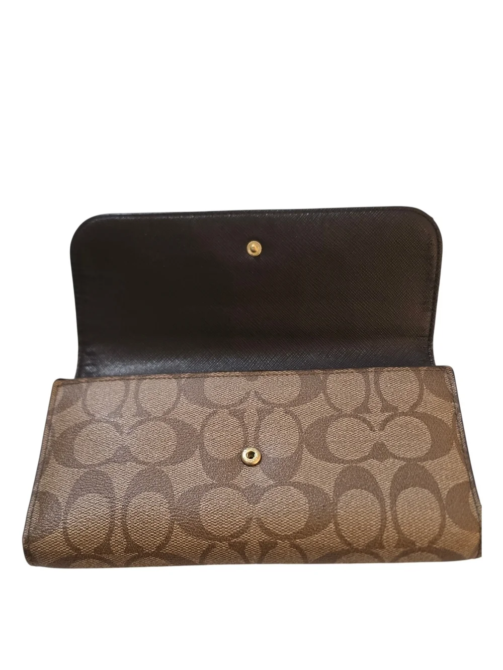 Coach F49135 Signature Checkbook Wallet Khaki Brown Long Wallet